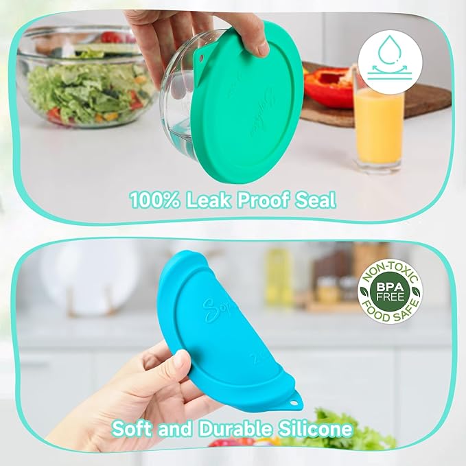 Sophico 2 Cup Round Silicone Storage Cover Lids Replacement for Pyrex 7200-PC and Anchor Hocking Glass Bowls (Container not Included) |Green-2 Pack|