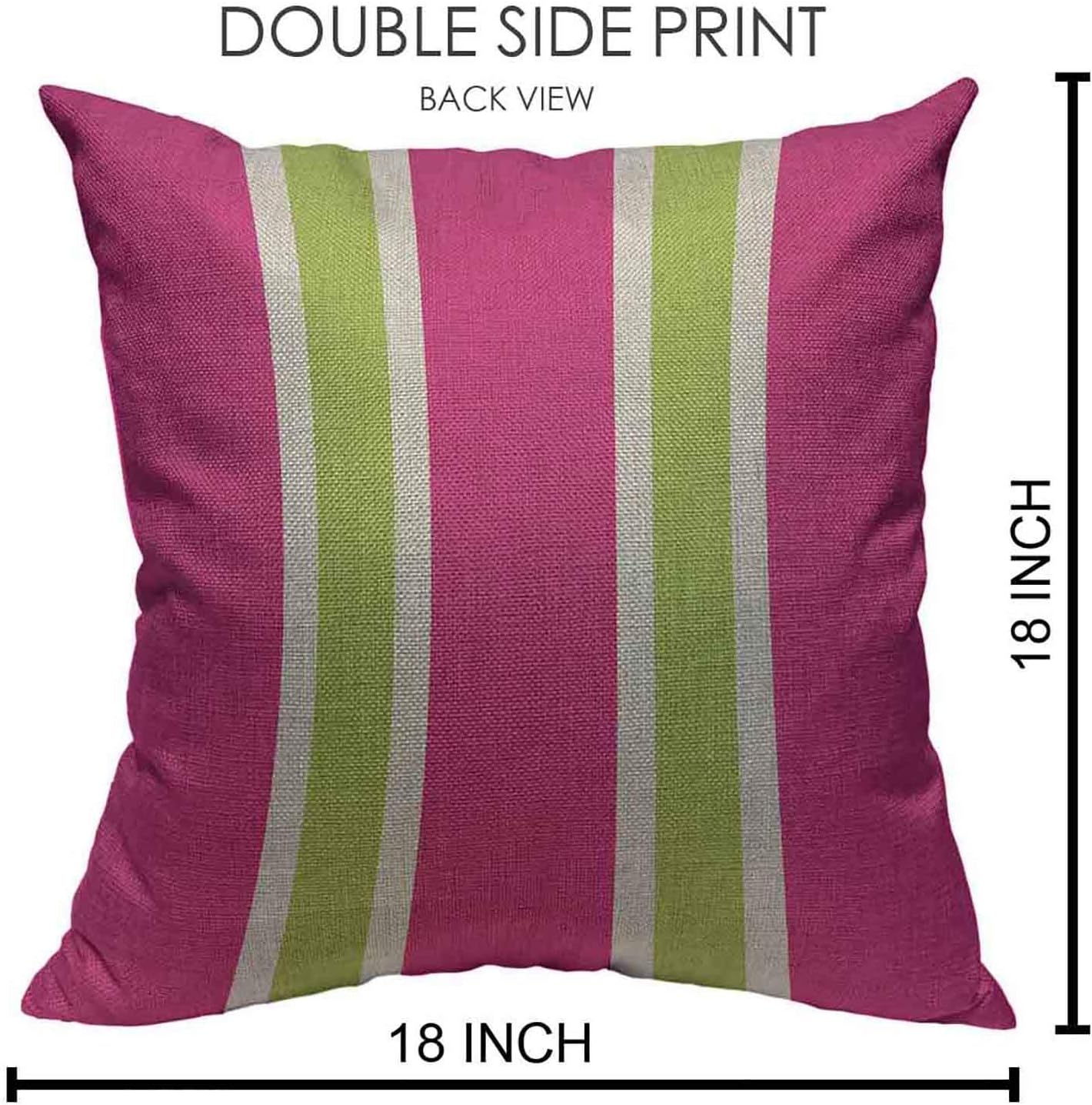 Throw Pillow Covers Chic Pretty Hot Pink Green Stripes Cotton Linen Decorative Square Pillowcases Cushion Cover 18 X 18 Inch