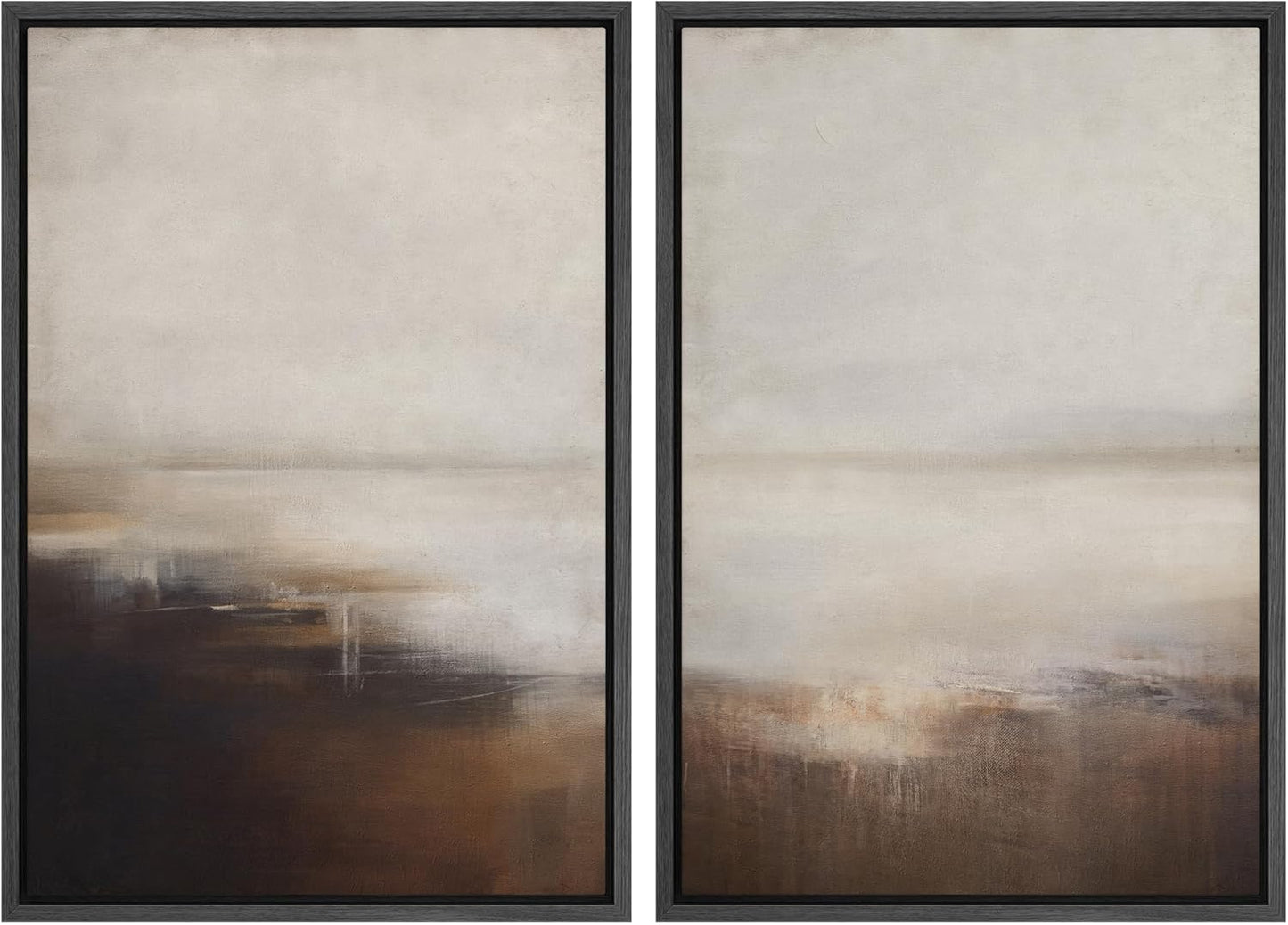 SIGNWIN Framed Canvas Print Wall Art Neutral Landscape Subtle Brown and Gray Tones Illustrations Modern Art Decorative Contemporary for Living Room, Bedroom, Office - 16"x24"x2 Black