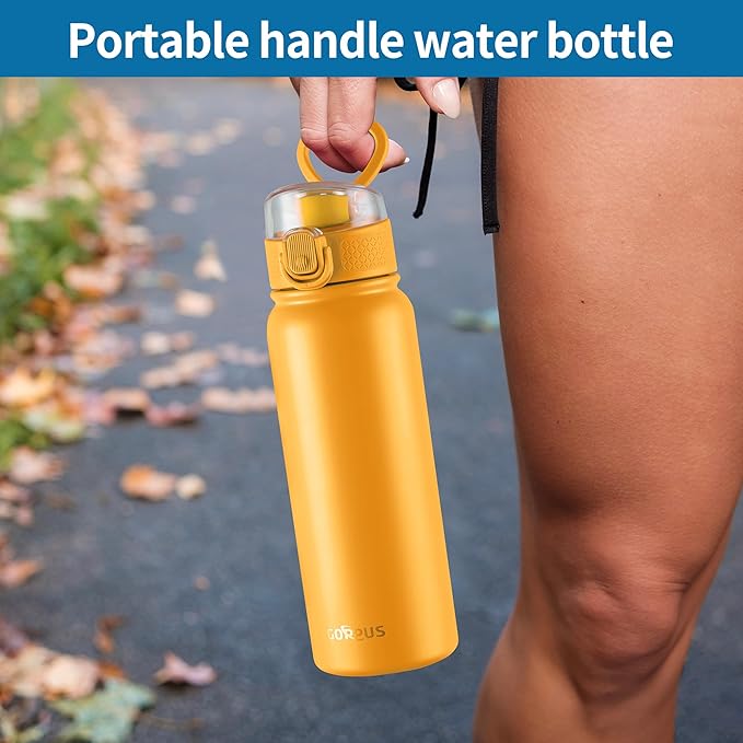 GOPPUS 20 Oz Insulated Stainless Steel Water Bottle BPA-Free Sports Water Bottle, Great for Travel, with Chug Lid - Leak & Sweat Proof with Anti-Dust Lid(orange)