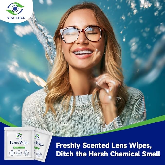 Lens Wipes for Eyeglasses, 100 counts, Ocean Scent, Individually Wrapped, Glasses Wipes, Safe for Eye Glasses,Camera Lens & Electronic Screens