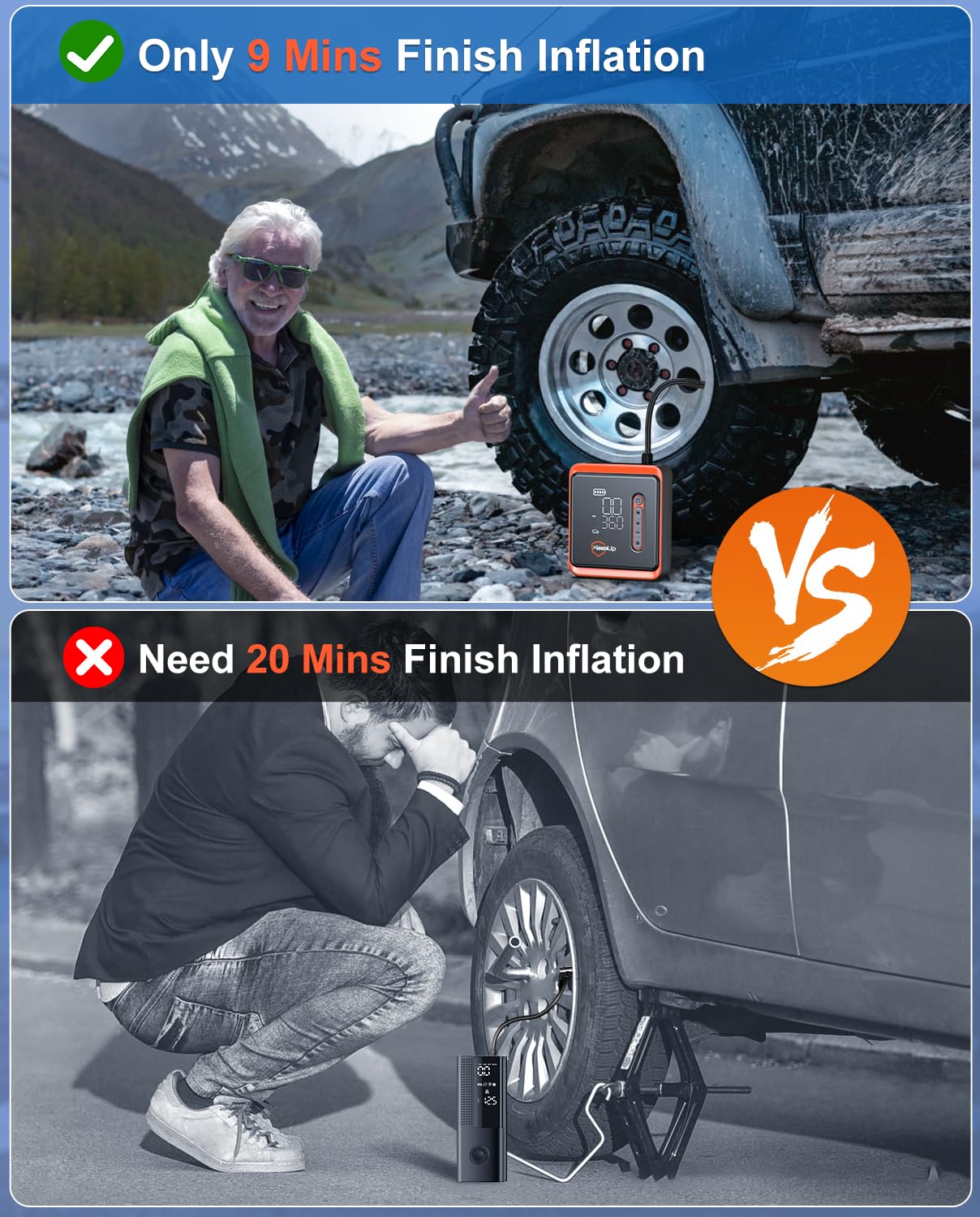 Tire Inflator Portable Air Compressor,3X Faster Portable Tire Tump With 10000Mah Battery, 150Psi Cordless Air Pump For Cars, Bik