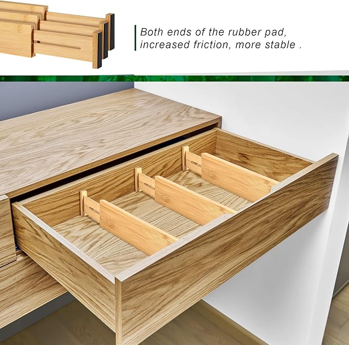 Drawer Divider for Kitchen Organization, Adjustable Bamboo Drawer Dividers Organizers (11.8-17) 4 Pack Expandable Utensil Organizers Separators for Kitchen, Bedroom & More