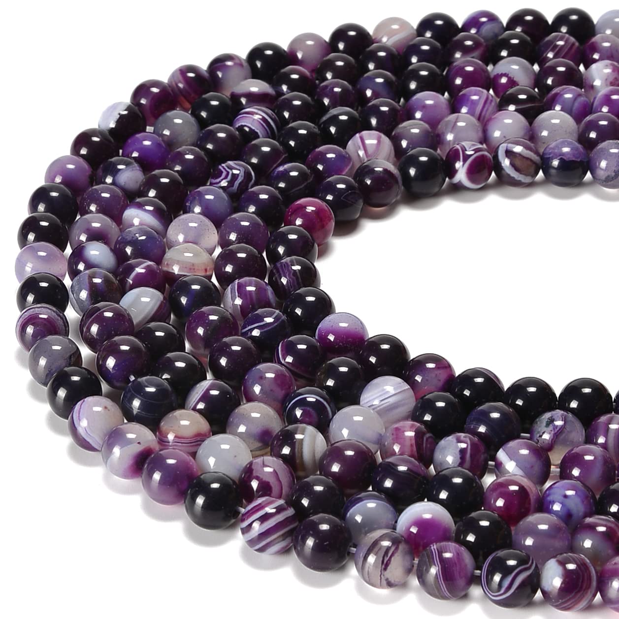 jodaying 10mm Purple Stripe Agate Smooth Round Natural Gematone Loose Beads for Jewelry Making DIY Findings 1 Strand 15"