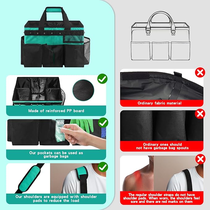 Wearable Cleaning Caddy Bag,WithDetachable Divider cleaning bags for housekeepers, With Adjustable Shoulder Strap for Cleaners & Housekeeper
