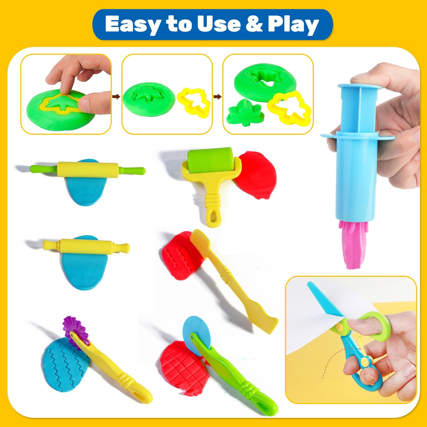 iShyan Dough Tools for Kids, 24 Pieces Dough Play Tools Set with Rolling Pins,Cutters,Dough Extruders,Scissor