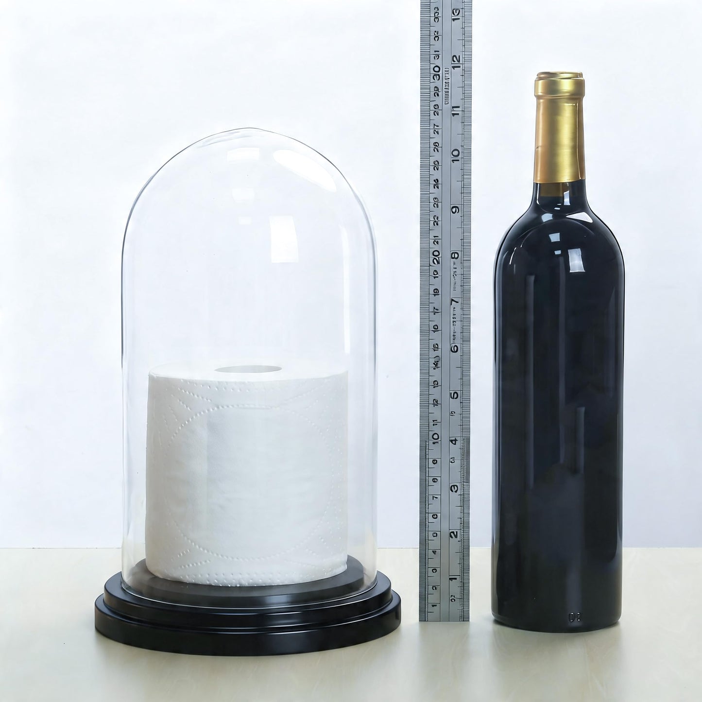 CYS EXCEL Glass Dome Cloche (H:9.25" D:5.5”) with Black Wood Base Decorative Showcase Display for Antique Collectible Bell Jar Terrarium Dessert Cover