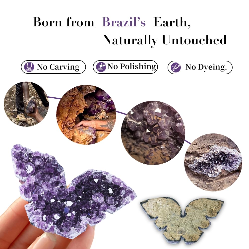 BAOHEN A Symbol of Healing – Amethyst Crystal Butterfly Healing Crystals Gifts for Women, Spiritual Decor, Crystals Healing Stones for Meditation and Transformation, Large 2"x2.1"