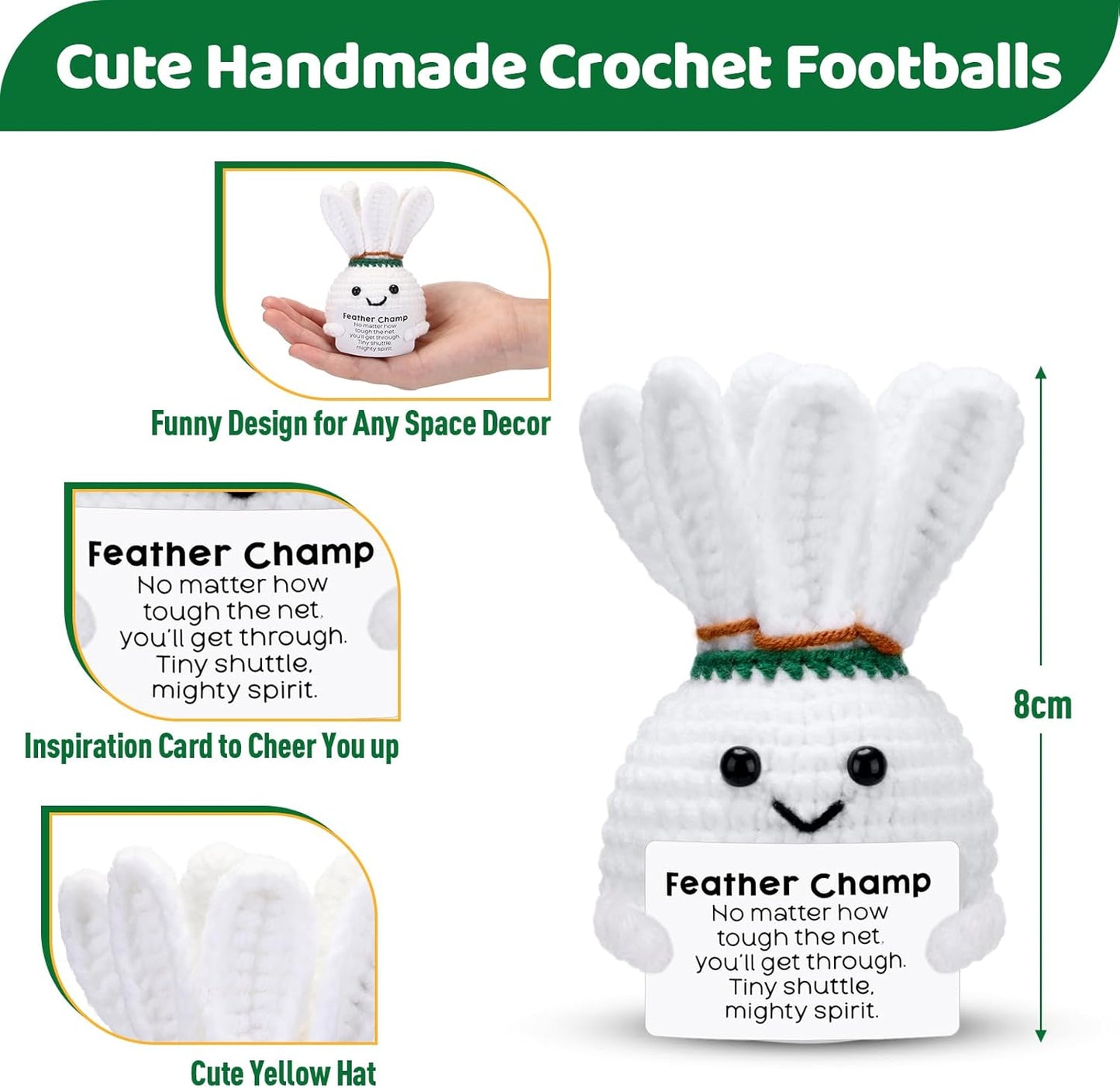 12pcs Funny Badminton Gifts for Team Bulk Positive Badminton Balls with Motivational Cards Handmade Mini Crochet Team Gift for Coach Women Men Coworker Birthday Christmas Party Favors