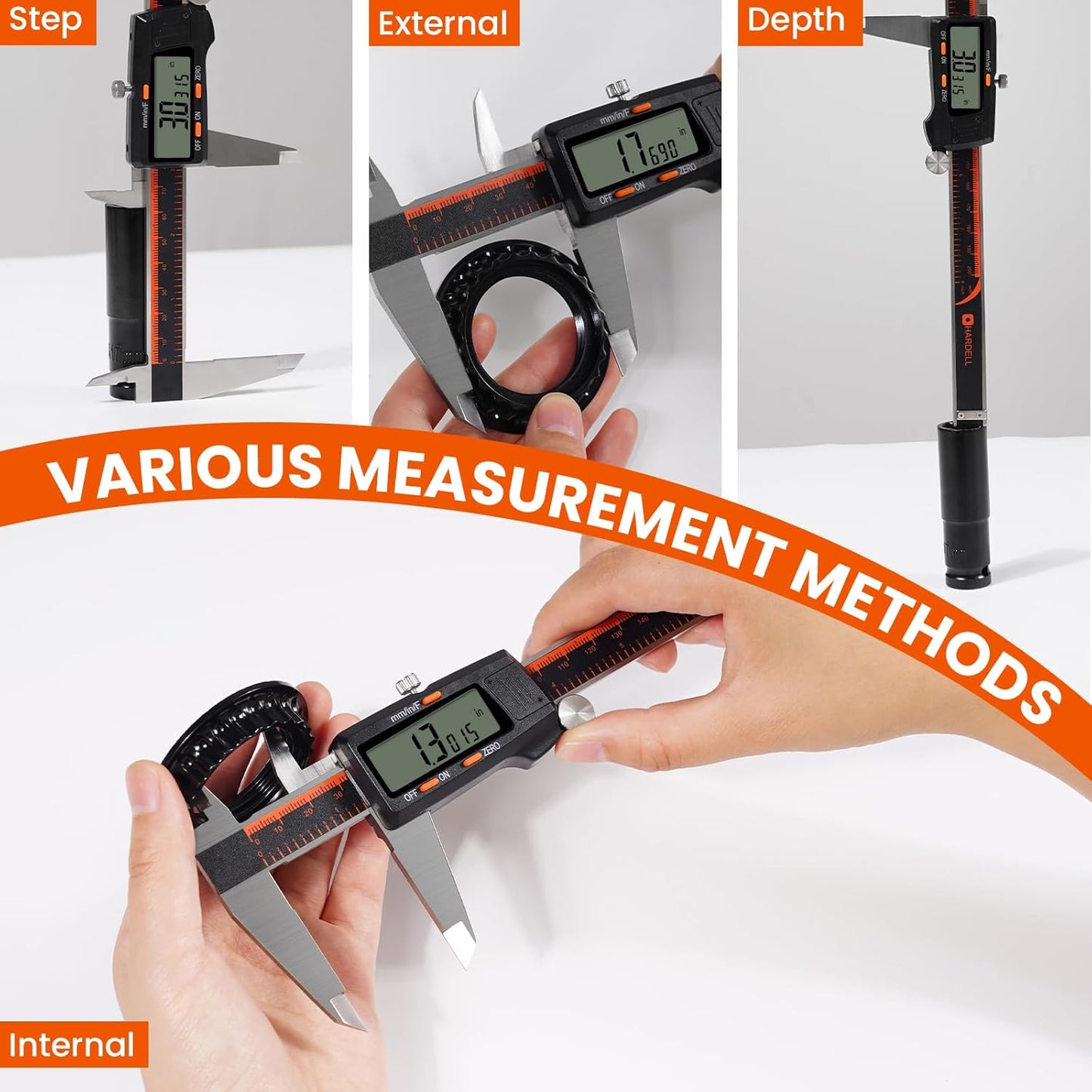 HARDELL Digital Caliper, 0-8 Inch Measuring Tool Large LCD Screen,Stainless Steel,Auto-Off,Inch/Fractions/Millimeter Waterproof Caliper Digital Micrometer for DIY/Household/3D Printing
