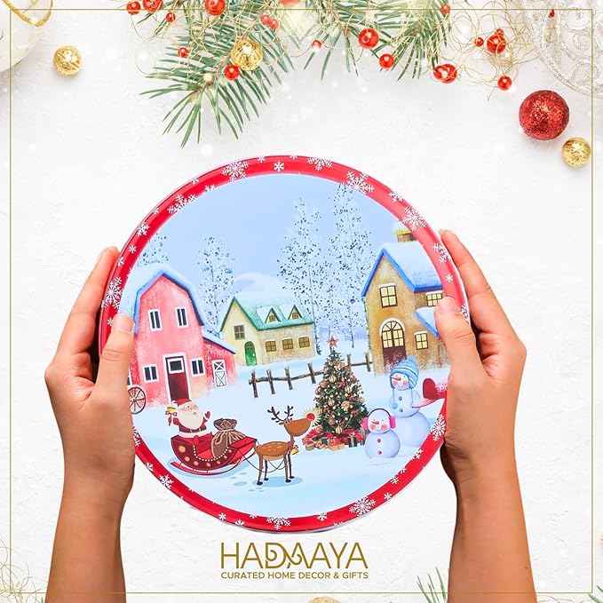 Pack of 6 Christmas Cookie Tins With Lids, Festive Holiday Cookie Tins for Treats & Gifts, Multipurpose Storage Container for Cookies, Snacks & More With Multicolor Christmas Wonderland Design