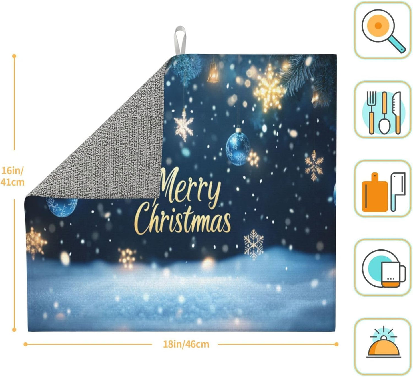 Dish Drying Mat Winter Snowflake Christmas Blue Ball Absorbent Microfiber Non Slip Quick Dry Heat Resistant Holiday Decorative Kitchen Counter Mat for Plates Cups Glasses 16x18 Inch