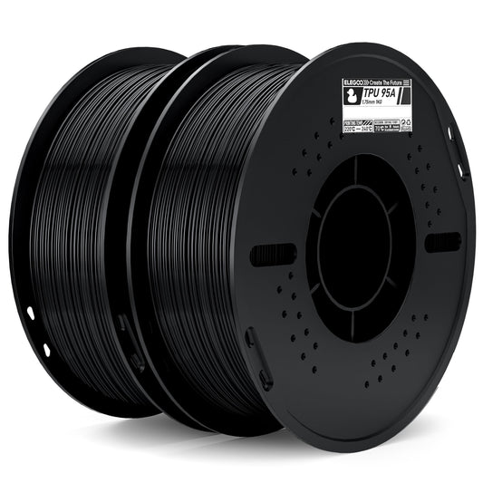 ELEGOO TPU Filament 1.75mm Black 2KG, 95A Flexible Soft 3D Printing Filament 2pcs 1KG Spool(2.2lbs) Fits for Most FDM 3D Printer