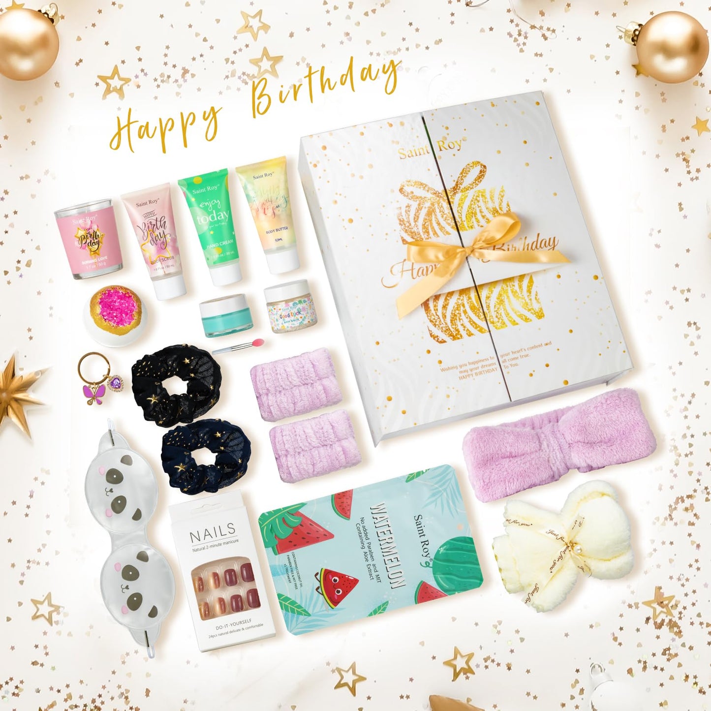 Birthday Gifts for Teens Birthday Gifts for Women Happy Birthday Surprise Box, 15pcs Spa Kit Gift, Gift Box for Teen Girls Unique Diy Nails Set, Luxury Birthdays Presents Spa Gift for Mom Daughter