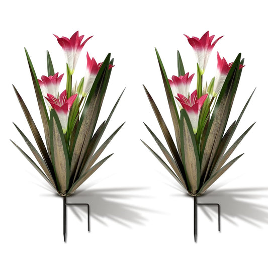 Homight Metal Agave Plant Outdoor Decoration Lily Mexican Yard Art Garden Gift Home Decor Hand Painted Metal Agave Garden Yard Statue, Outdoor Lawn Ornaments (2 Big Red Lilies)