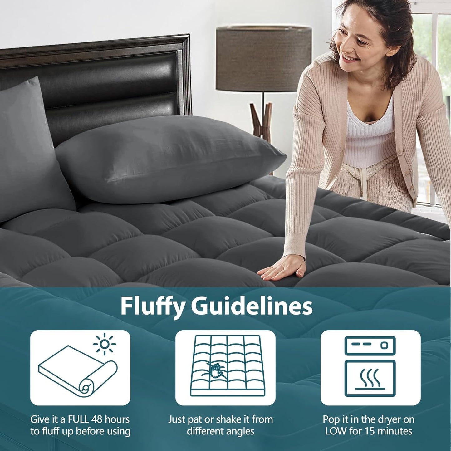 CYMULA RV King Mattress Topper - Extra Thick Cooling Mattress Pad Cover for Back Pain - Soft Mattress Protector Firm Bed Topper Pillow Top with 8-21 Inch Deep Pocket 3D Snow Down Alternative Fill