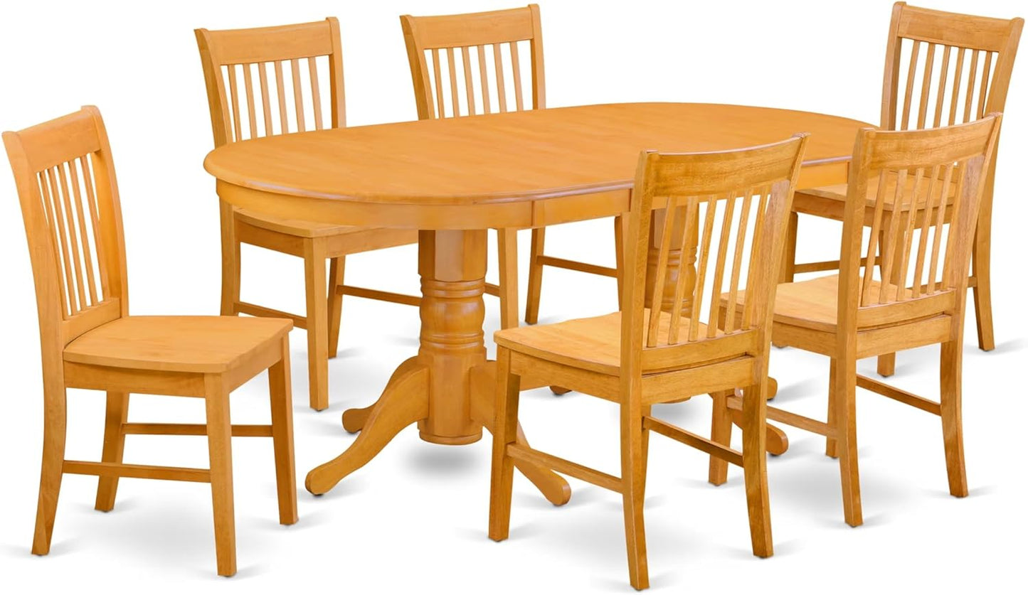 East West Furniture VANO7-OAK-W 7 Piece Dining Set Consist of an Oval Dining Room Table with Butterfly Leaf and 6 Wood Seat Chairs, 40x76 Inch, Oak