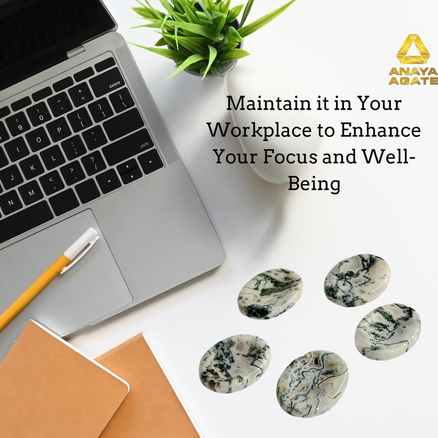 Anaya Agate Tree Agate Worry Stones Certified Crystal Thumb Worry Stone for Anguish, Relaxing and Soothing Balance Stones for Meditation, Stress Relief Crystals and Healing Stones for Men, Women
