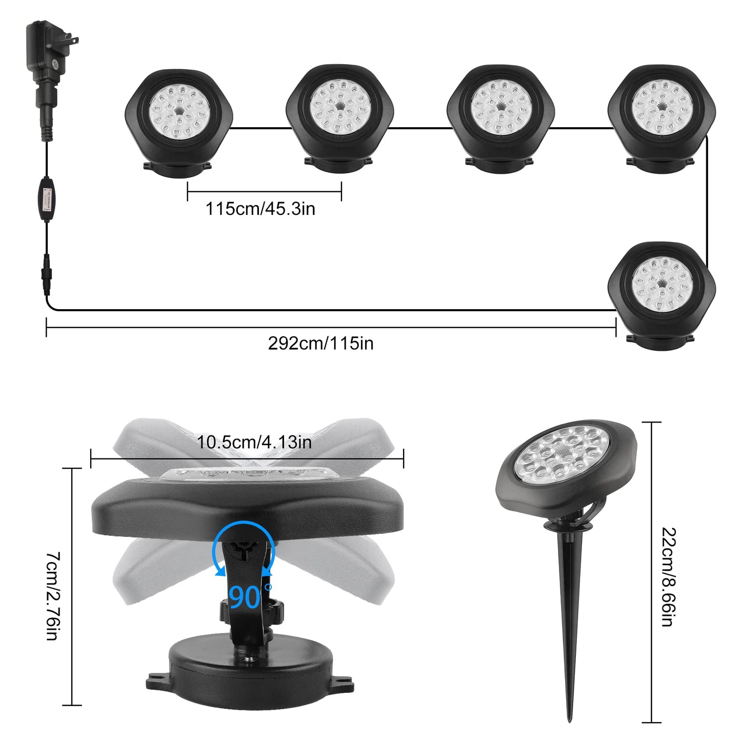 CREPOW RGB Pond Lights with Timer,18 LED Underwater Submersible Fountain Lights,Remote Control IP68 Waterproof Color Changing Spotlights for Fish Aquarium Tank Yard Garden Pool (Set of 5)