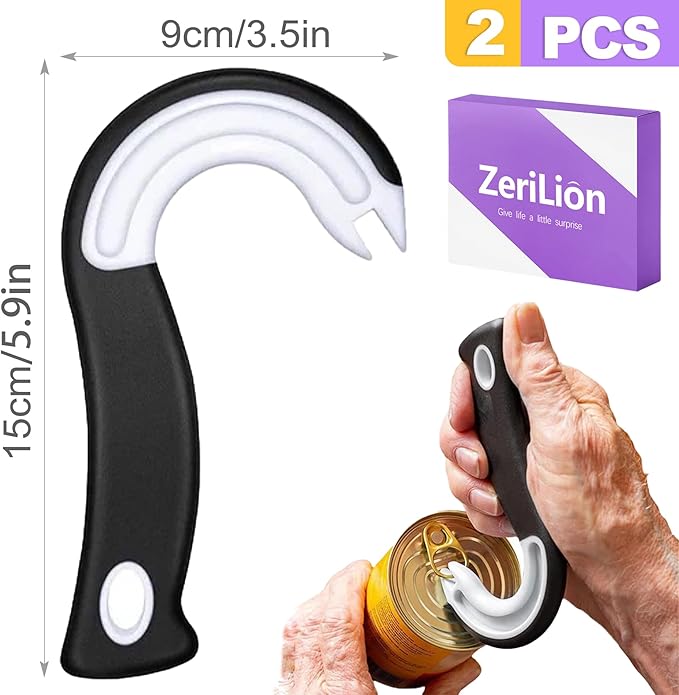 2 Pack Ring Pull Can Opener for Seniors with Arthritis - Pop Can & Soda Opener Tool for Weak Hands - Easy Tab Openers for Cat Food, Protects Nails & Joints