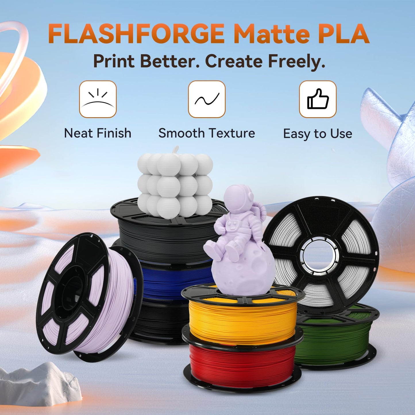 Flashforge Pla Filament 1.75Mm +/- 0.02Mm, Matte Blue 3D Printer Filament 1Kg (2.2Lbs) Spool, Excellent Printing Performance, Ea