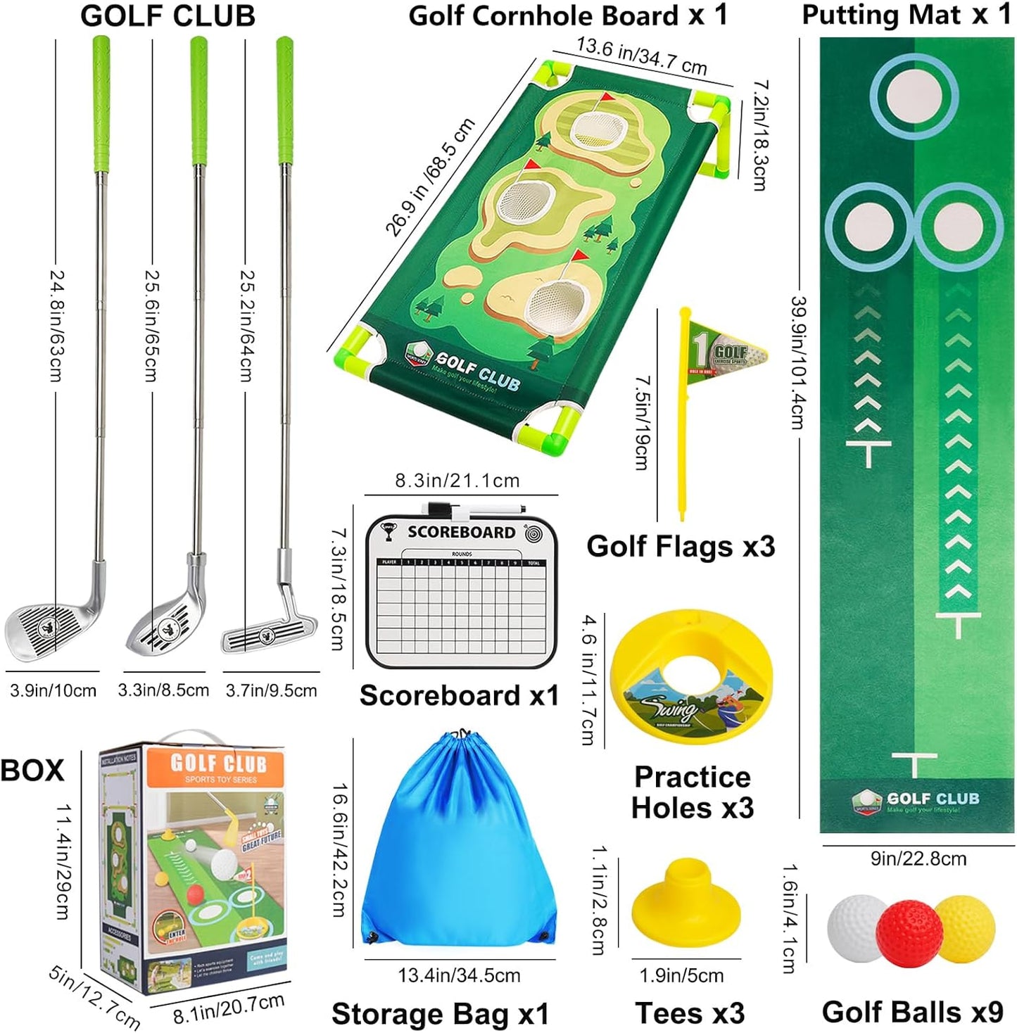 Toddler Golf Clubs Set - Upgraded Kids Golf Toys, Adjustable Toddler Golf Set with Scorecard, Storage Bag, Indoor and Outdoor Yard Game Gifts for 2 3 4 5 6 7 8 Year Olds Boys Girls