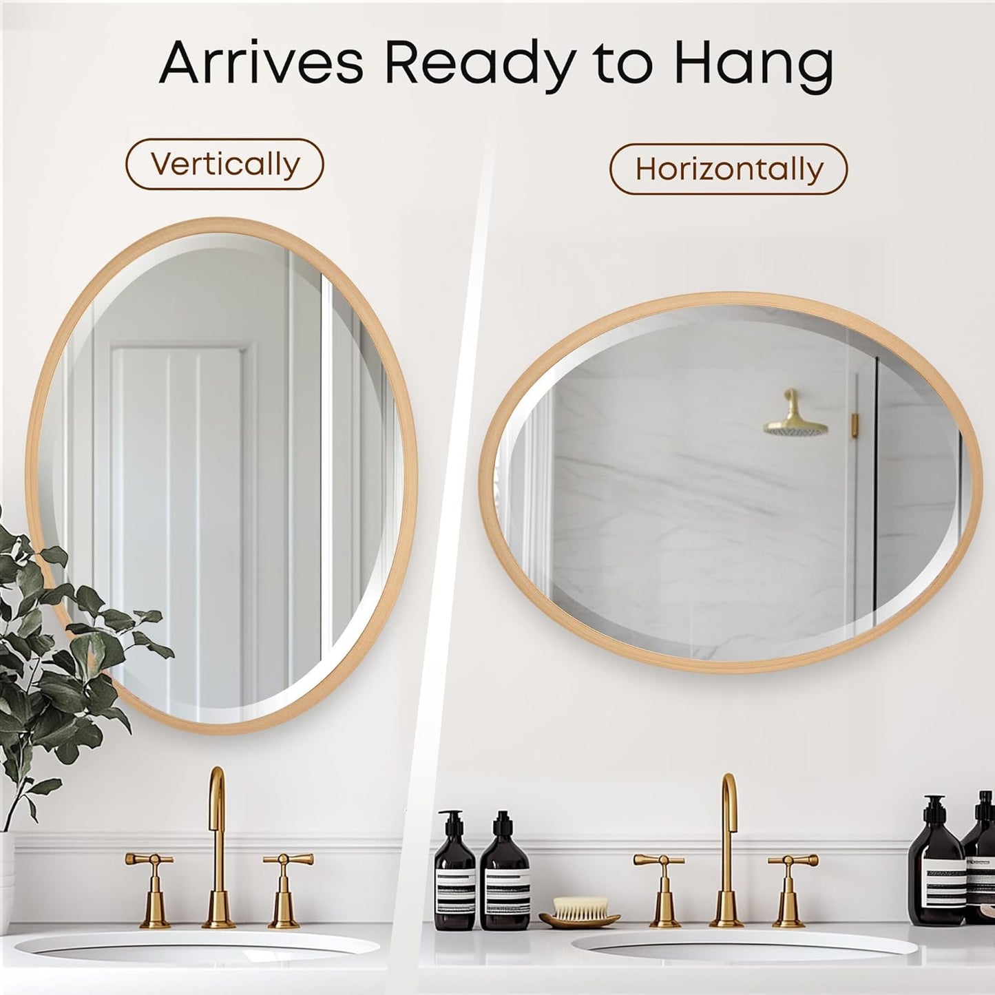 OVALCREST - Oval Wooden Beveled Wall Mirror for Home Decor, Bathroom, Vanity, Bedroom, Living Room, Hallway - London Style (Gold Paint) 17.1 x 21.1