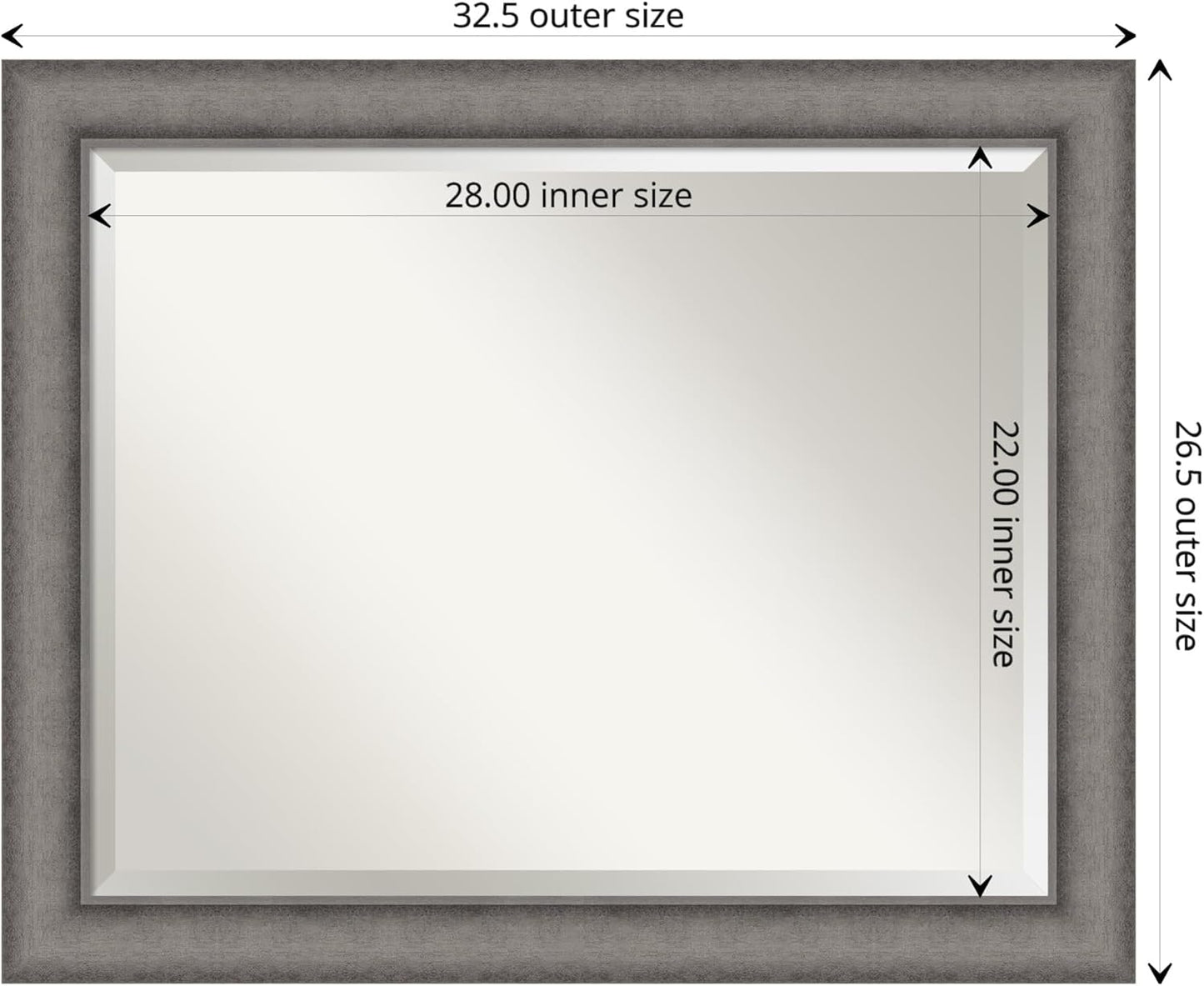 Amanti Art Grey Wall Mirror 27x33 Burnished Concrete Rectangle Bathroom Mirror for Wall Decor Living Room, Large Modern Contemporary Wood Frame, Hangs Horizonally and Vertically, Bathroom Decor