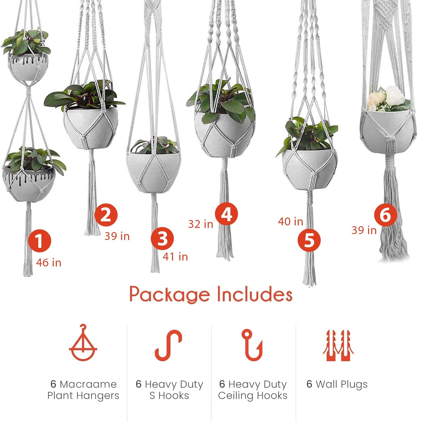 Plant Hanger Indoor, Macrame Plant Hangers Indoor Macrame Hanging Planters for Indoor Plants - 6 Pack Hanging Plant Holders Indoor Hanging, Macromay Plant Hangers for Indoor Plant Hanger,Gray