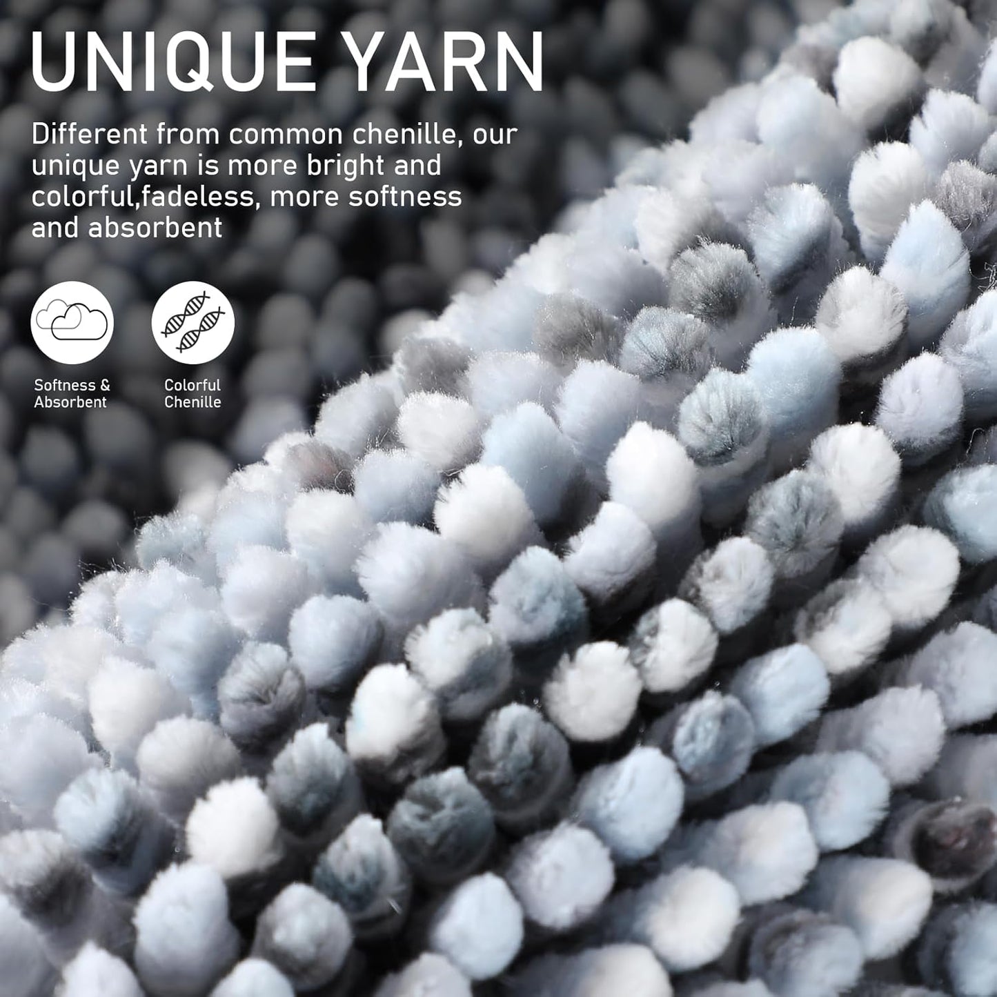 Yimobra Luxury Chenille U-Shaped Toilet Rug, Super Soft Shaggy Contour Bath Mat for Bathroom Floor, Fluffy, Water Absorbent, Non Slip, Machine Washable, Dry Quickly, 24''x 20'', Light Grey & Dark Grey