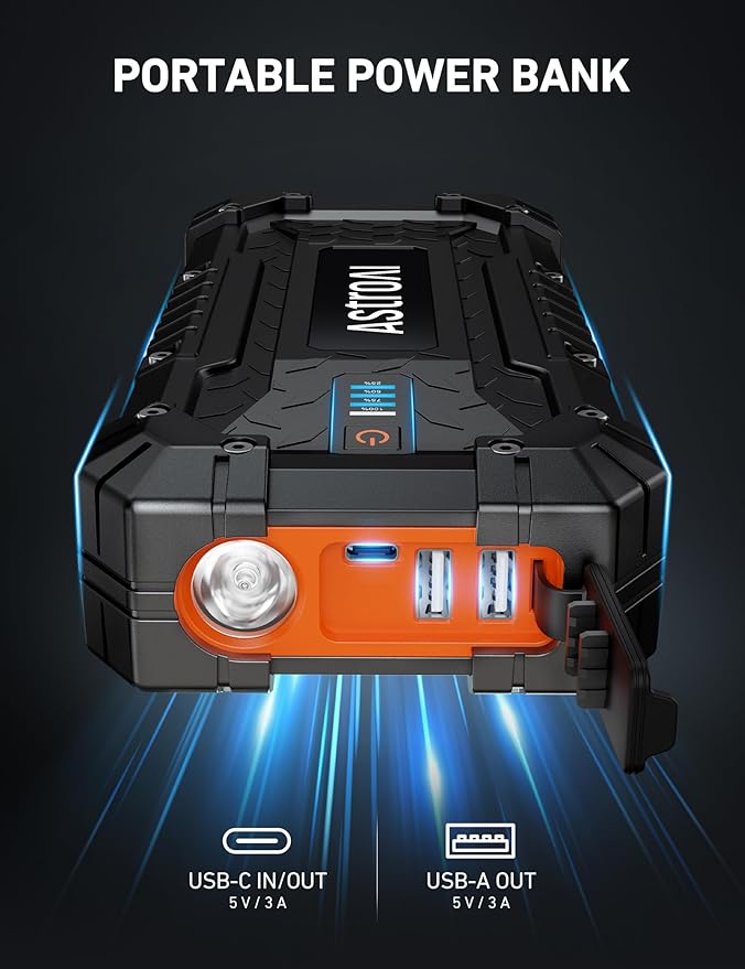 AstroAI S8 Ultra 4000A Car Jump Starter, Jump Box up to All Gas Engines & 12L Diesel, 12V Portable Power Bank with USB/Type-C Ports, 3 Modes LED Flashlight, Auto Battery Booster with Jumper Cable