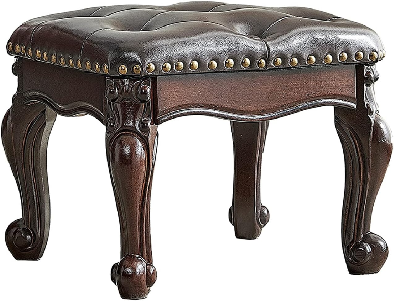 Foot Stool Ottoman with Microfiber Leather Cushion Footrest Sofa Stool for Hallway, Foyer, Living Room, Bedroom, Simple Assembly (Dark Brown)
