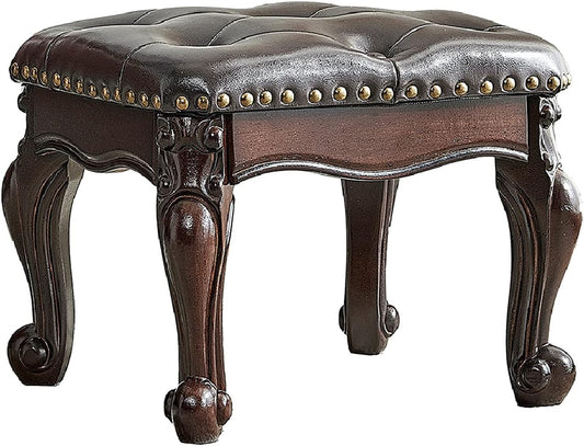 Foot Stool Ottoman with Microfiber Leather Cushion Footrest Sofa Stool for Hallway, Foyer, Living Room, Bedroom, Simple Assembly (Dark Brown)