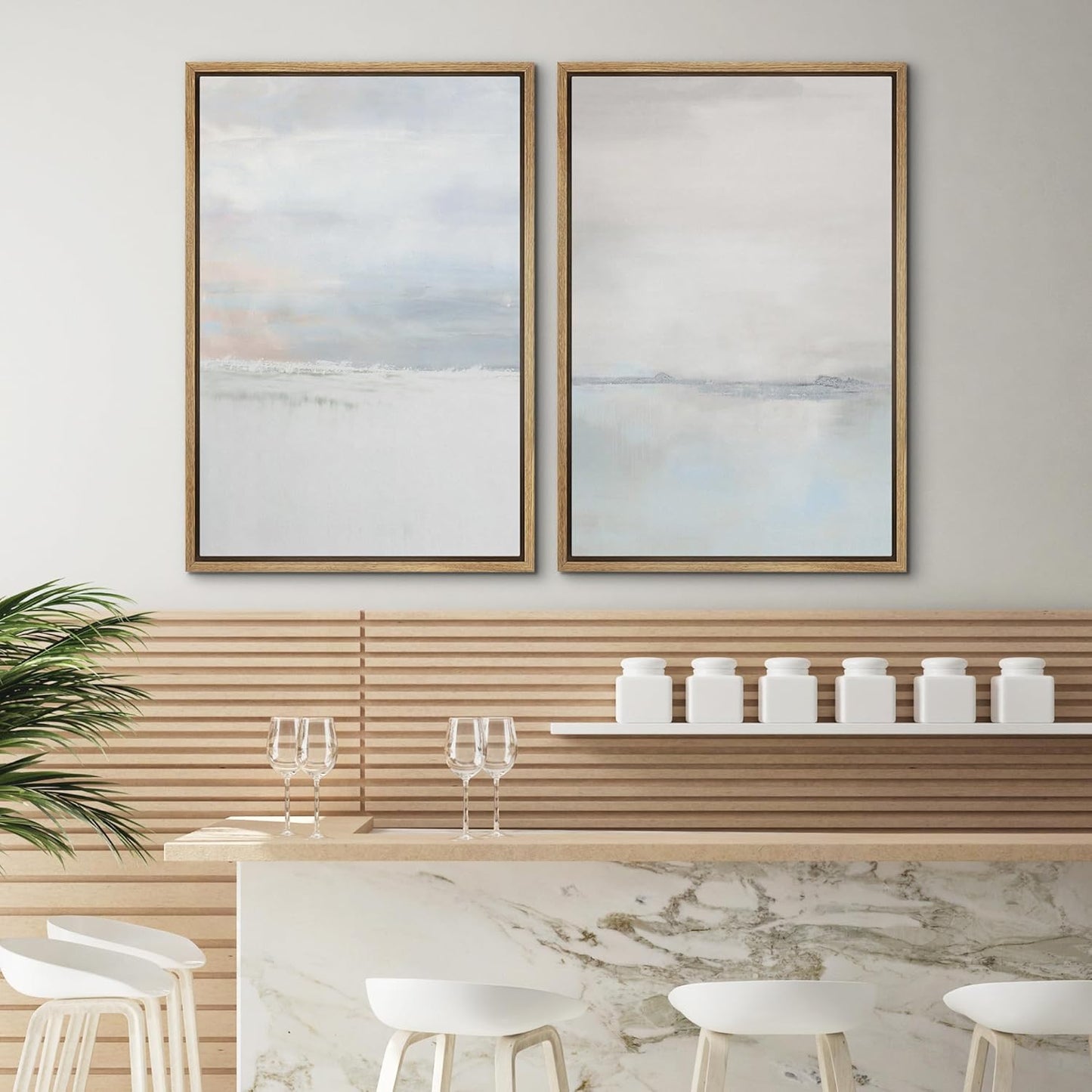 SIGNWIN Framed Canvas Print Wall Art Set Pastel Gray Watercolor Landscape Abstract Shapes Illustrations Minimal Decorative Boho Nordic Relax for Living Room, Bedroom, Office - 24"x36"x2 Natural