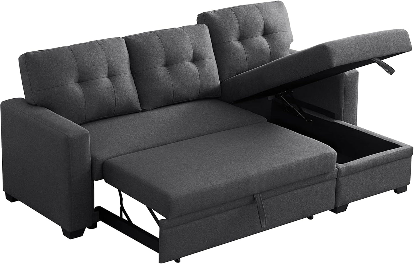 Devion Furniture Garisa 4-in-1 Convertible L Shaped Couch with Pull Out Bed and Storage, Sectional Sleeper Sofa with Reversible Chaise for Living Room, Apartment, Bedroom, Office