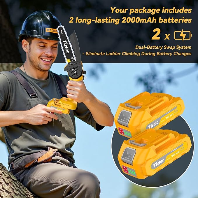 Tietoc Chainsaw, Electric Mini Chain Saw Cordless Power Hand Saw with 4000mAh Battery and Oil System for Tree Trimming & Wood Cutting, Garden Tools Gift for Men Dad Husband Gardener | 6 Inch