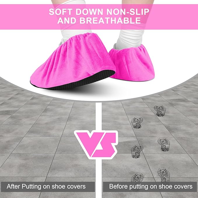 JaGely 11 Pairs Reusable Non Slip Cloth Shoe Covers Washable Thickened Boot Shoe Covers for Indoors and Households(Pink)