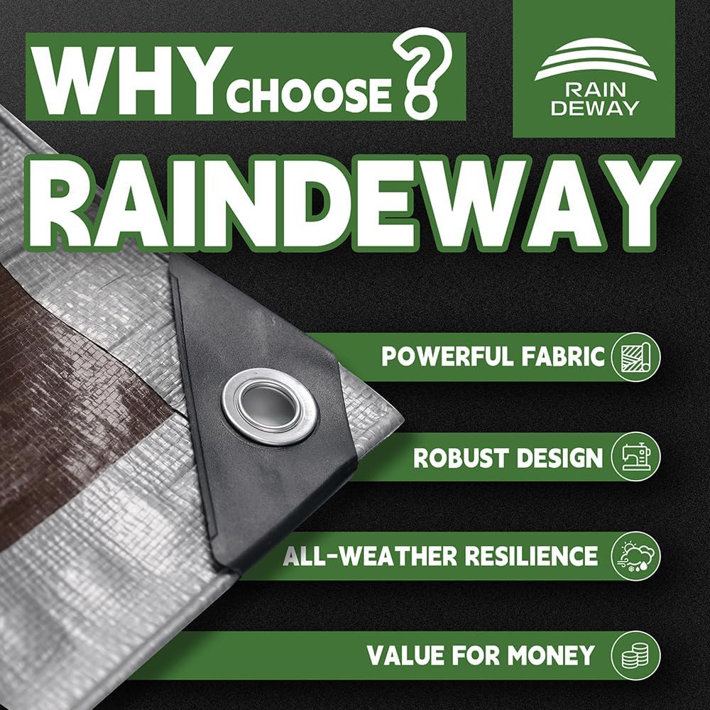 Tarps Heavy Duty Waterproof 6x8 Feet (2 Pack), 10Mil Multipurpose Tarp Cover with Metal Grommets and Reinforced Edges, Silver/Brown Tarp by RAINDEWAY