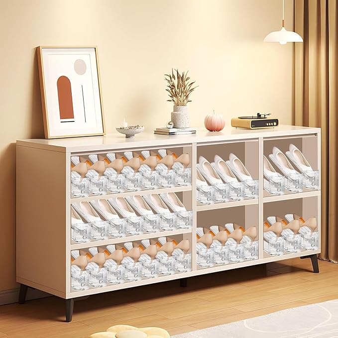 Shoe Slots Organizer,8 PACK Transparent Shoe Stacker Adjustable Shoe Slot Organizer Space Saver Shoe Rack Holder Shoe Storage Organizers for Closet,Transparent