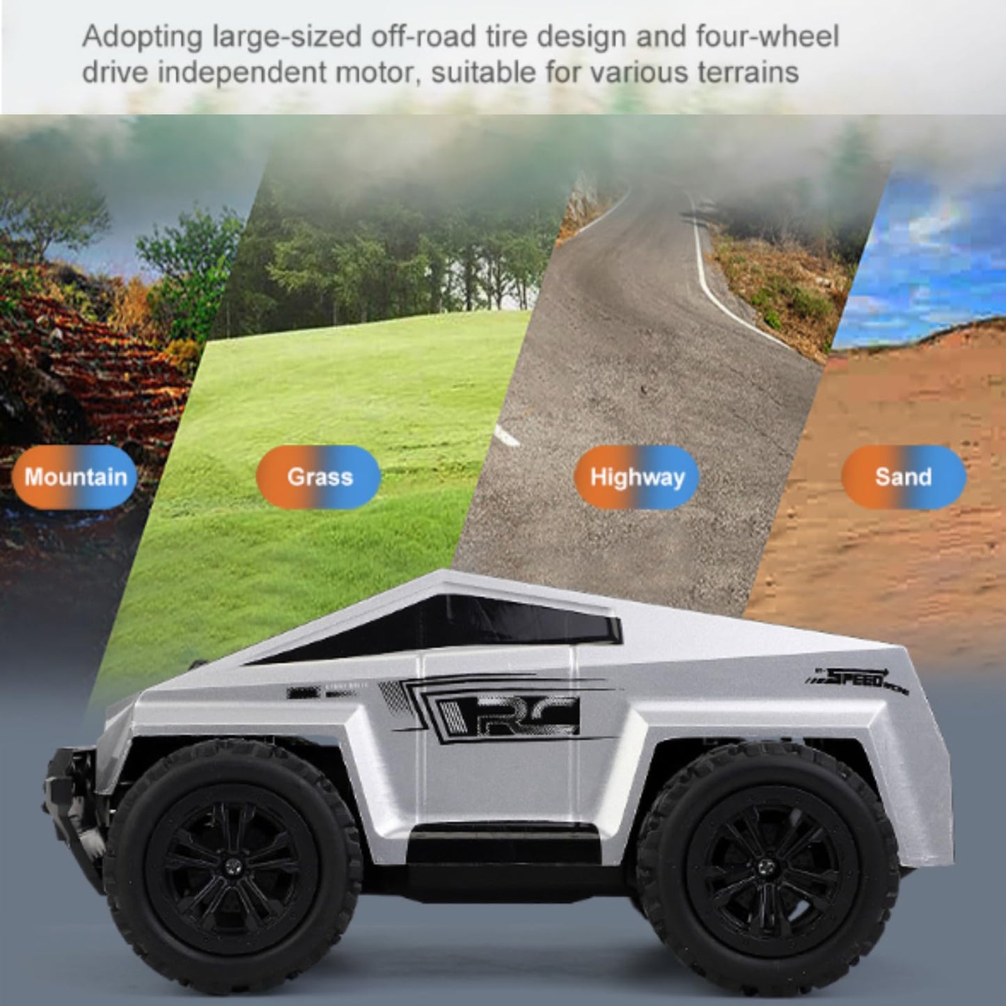 RC Car,1/20 Rc Monster Truck Cyber Toy,Off-Road Pick-up,2WD RC Truck for All Terrain,2.4GHz Vehicles,Equipped with 2 Rechargeable Batteries，Can be Connected to a Mobile Phone for Control (Silvery)