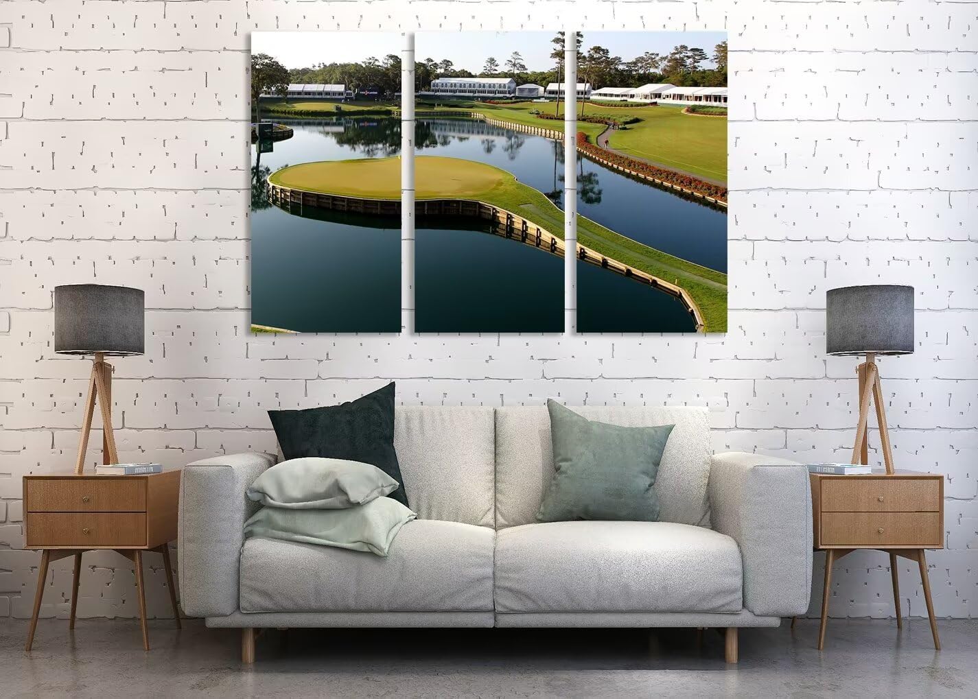 chenchenArt USA Golf Course Wall Art for Living Room Bedroom Bathroom Home Decorations TPC Sawgrass Golf Course Pictures Posters Canvas Prints Modern Artwork Framed Ready to Hang(12''W x 24''H x3)