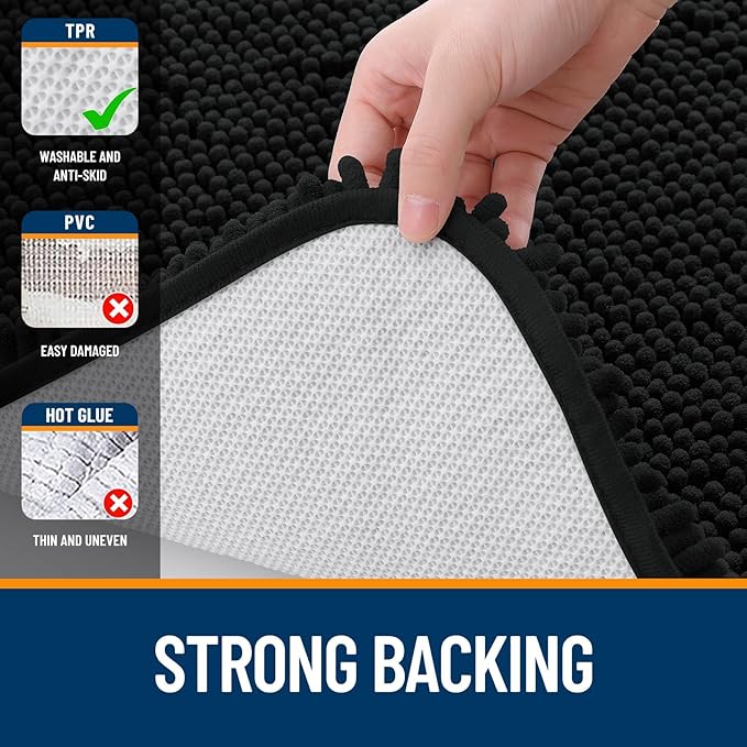 OLANLY Toilet Rugs U-Shaped 24x24, Extra Soft Absorbent Chenille Contour Bathroom Rugs for Toilet, Dry Quickly, Machine Washable, Non-Slip Bath Mat, Black