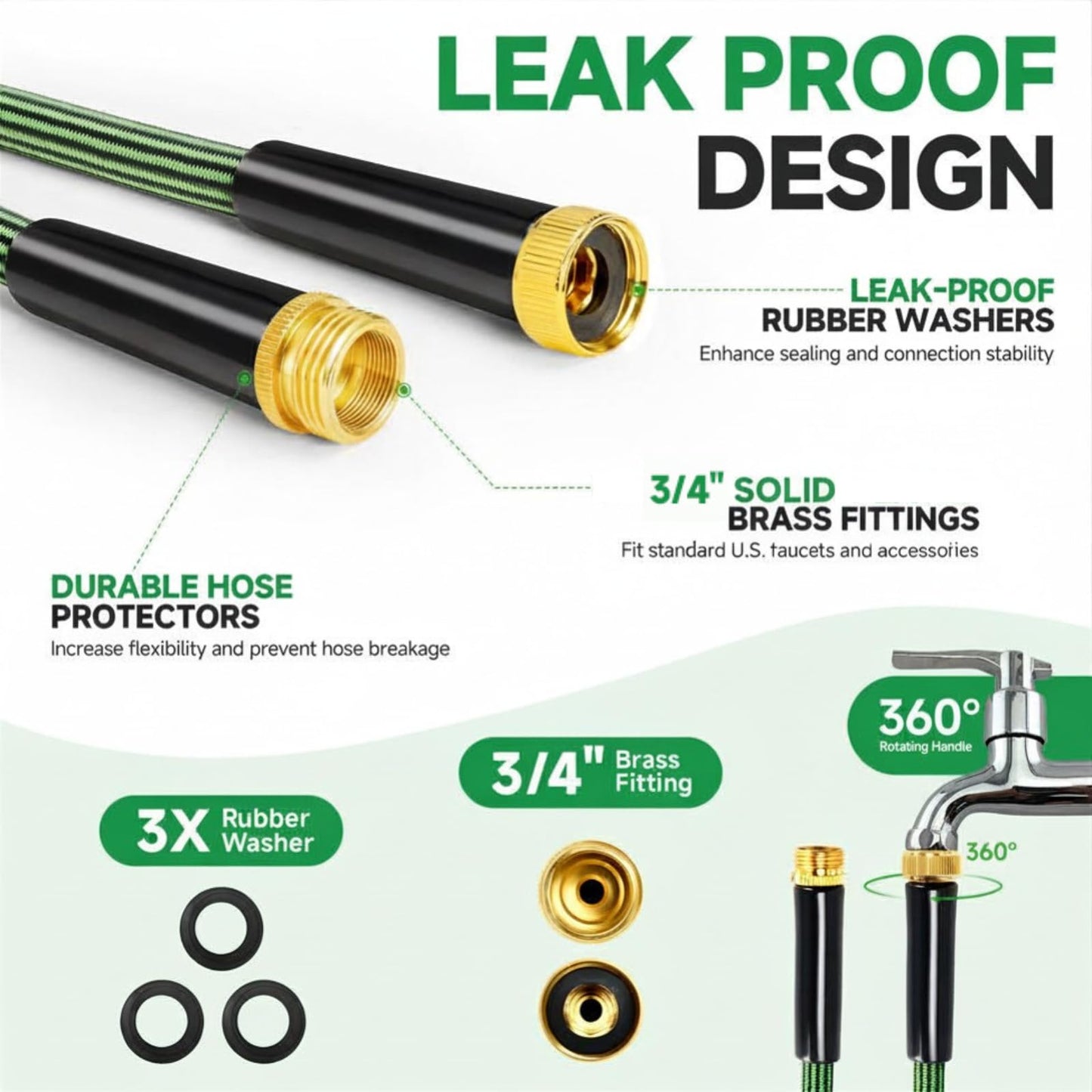 Watato Garden Hose 25FT Non-Expandable Water Hose Flexible Kink-Free Lightweight Leak-Proof Sturdy Outdoor Hose Water Pipe for Garden Yard Lawn Camper 3/4 Inch Fittings