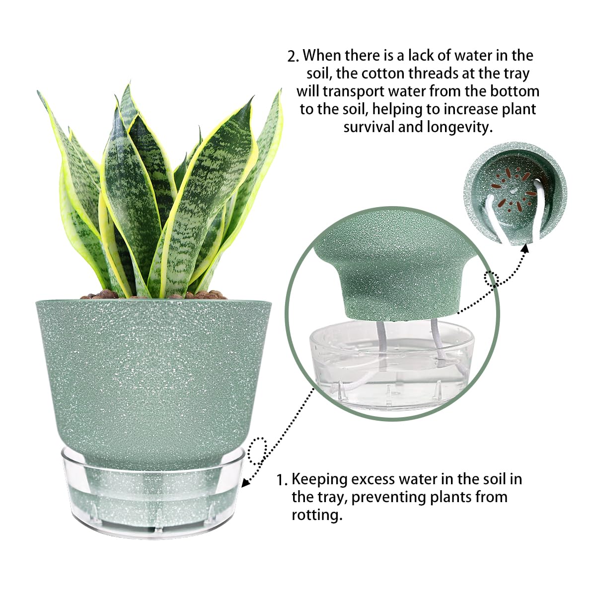 HYNZ Plant Pots - 6" Orchid Pot, 5 Pack Orchid Pots with Holes - Self Watering Pots for Indoor Plants - Plant Pots with Drainage Hole and Tray Saucer (Frosted Gray)