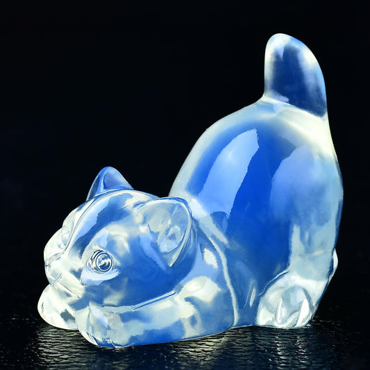 DZJXBZhu Opal Cat Crystal Statue Healing Crystal Reiki Meditation Pocket Gem Guardian Sculpture Home Study Table Desk Decor Collection Gift for Loved Ones