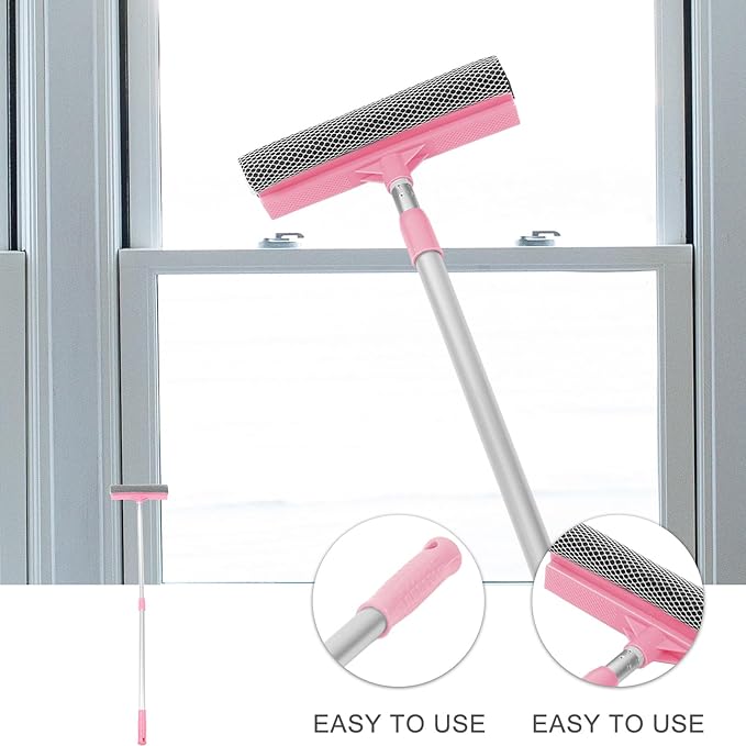 BESPORTBLE Extendable Window Cleaning Squeegee with Detachable Double-Sided Scrubber for Glass and Mirror Plastic Blade with Ergonomic Handle for Bathroom Kitchen Balcony Use Telescopic Pole