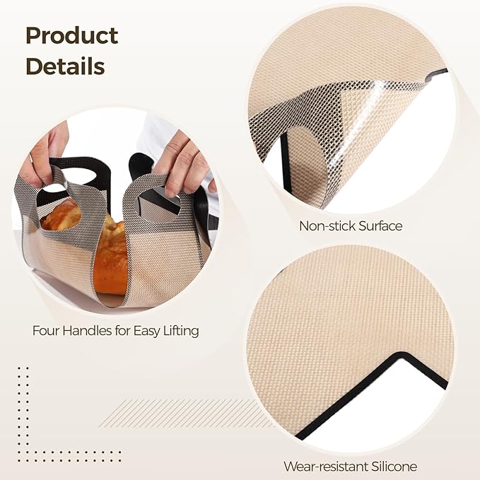 2Pcs Reusable Silicone Bread Loaf Pan Liner, Reusable Silicone Baking Slings with 4 Handles, Non-Stick Bread Pan Lifters, Sourdough Baking Mats, Dough Transfer Tools, Fit 9x5" or 1.5-lb Loaf Pans
