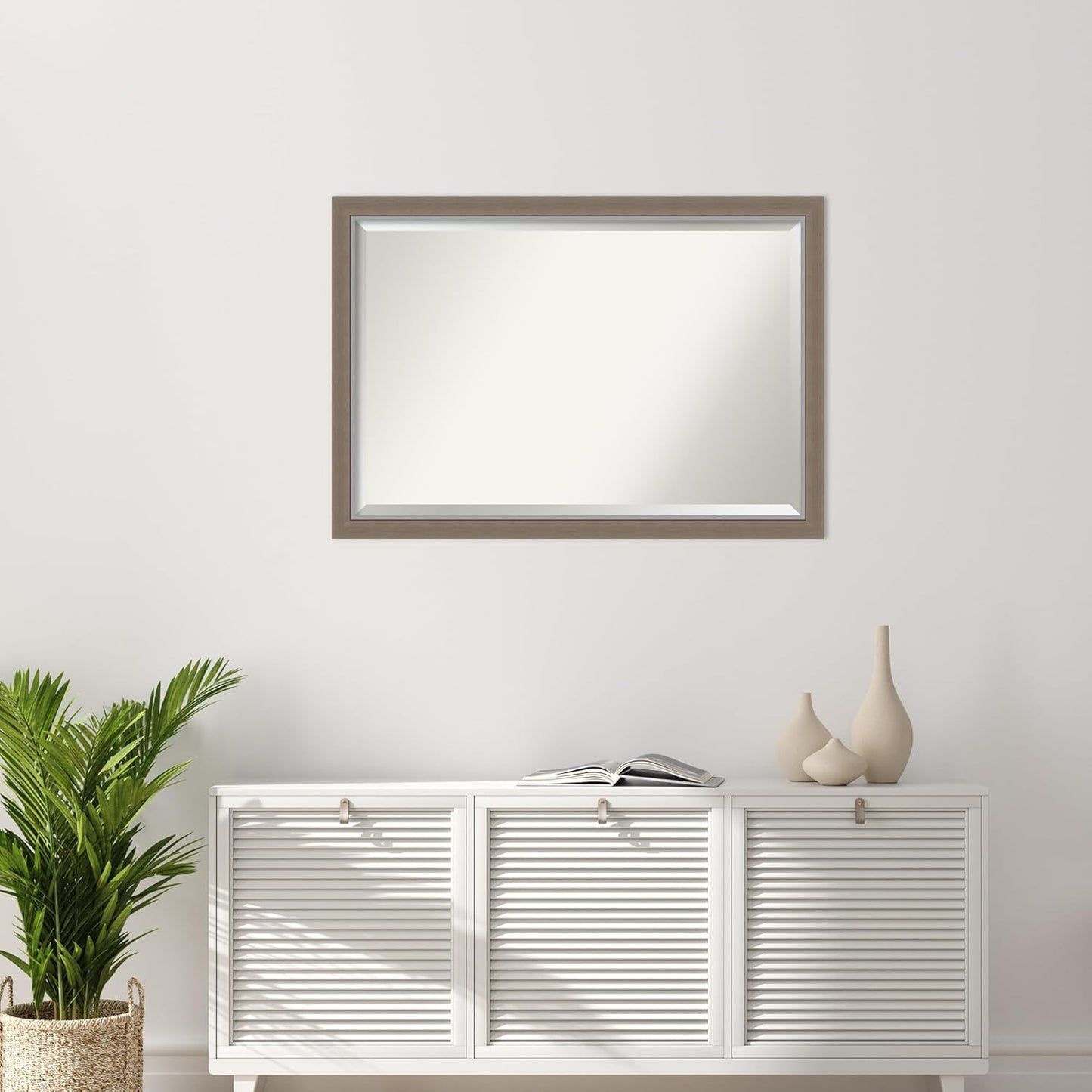 Amanti Art Brown Wall Mirror 27x39 Eva Brown Narrow Rectangle Bathroom Mirror for Wall Decor Living Room, Large Country Rustic Frame, Hangs Horizonally and Vertically, Bathroom Decor, Beveled Edge