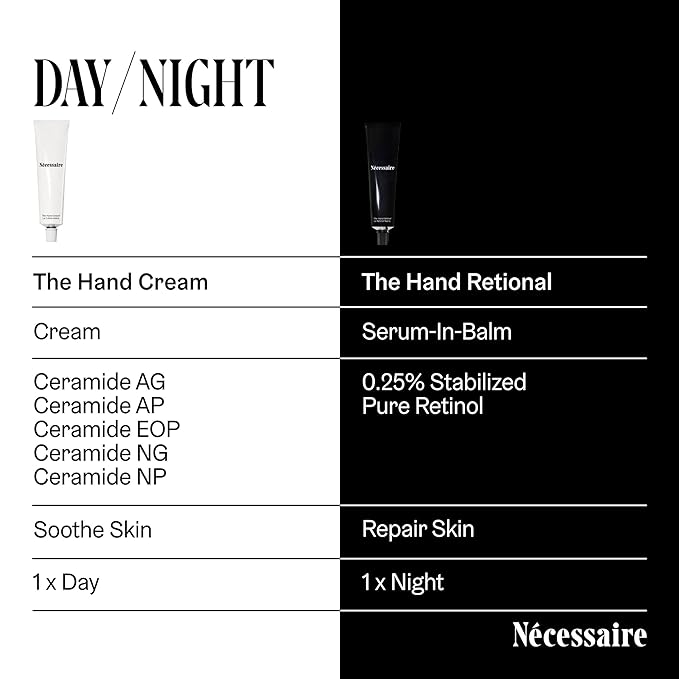Nécessaire The Hand Duo – The Hand Cream + The Hand Retinol Treatment Gift Set for Dry Hands – Daily Moisture + Nighttime Repair with Ceramides, Peptides & Retinol – 2 x 2.5 oz