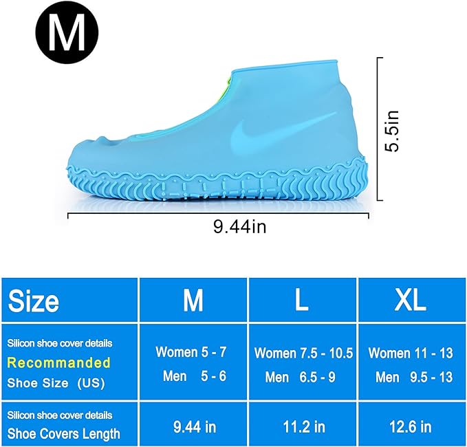 Silicone Waterproof Shoe Covers, Upgrade Reusable Overshoes with Zipper, Resistant Rain Boots Non-Slip Washable Protection for Women, Men (M (Women 5-7, Men 5-6), Blue)